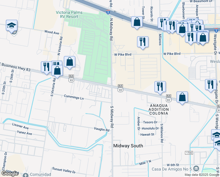 map of restaurants, bars, coffee shops, grocery stores, and more near 3708 U.S. 83 Business in Donna
