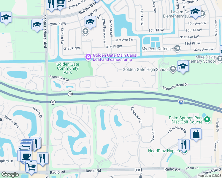 map of restaurants, bars, coffee shops, grocery stores, and more near 4003 Recreation Lane in Naples