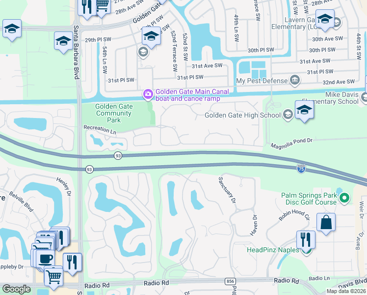 map of restaurants, bars, coffee shops, grocery stores, and more near 4003 Recreation Lane in Naples