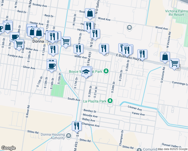 map of restaurants, bars, coffee shops, grocery stores, and more near 2006 Silver Avenue in Donna
