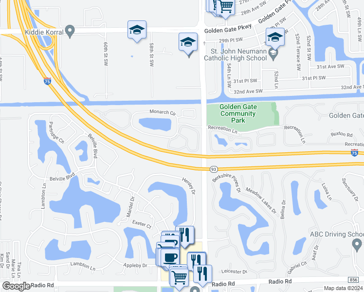 map of restaurants, bars, coffee shops, grocery stores, and more near 1358 Derbyshire Court in Naples