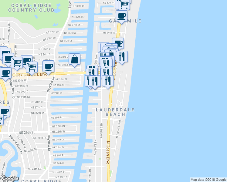 map of restaurants, bars, coffee shops, grocery stores, and more near 2909 Center Avenue in Fort Lauderdale