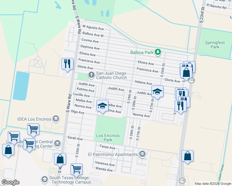 map of restaurants, bars, coffee shops, grocery stores, and more near 3024 Judith Avenue in McAllen