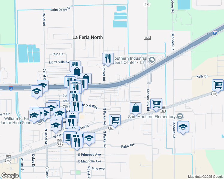map of restaurants, bars, coffee shops, grocery stores, and more near U.S. 83 in La Feria