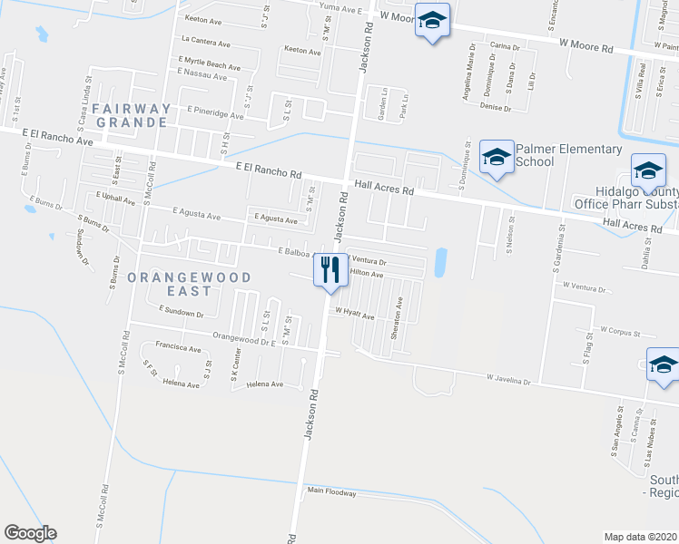 map of restaurants, bars, coffee shops, grocery stores, and more near 2901 South Jackson Road in Pharr