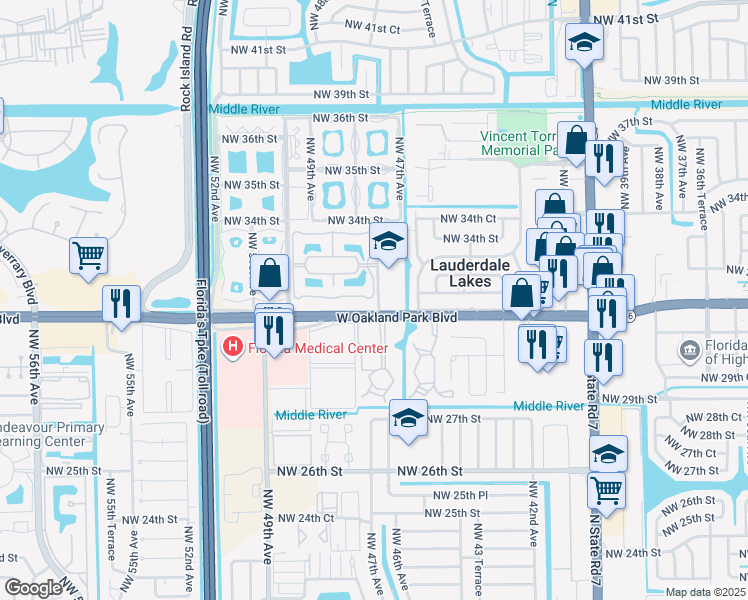 map of restaurants, bars, coffee shops, grocery stores, and more near 699 Northwest 47th Terrace in Lauderdale Lakes