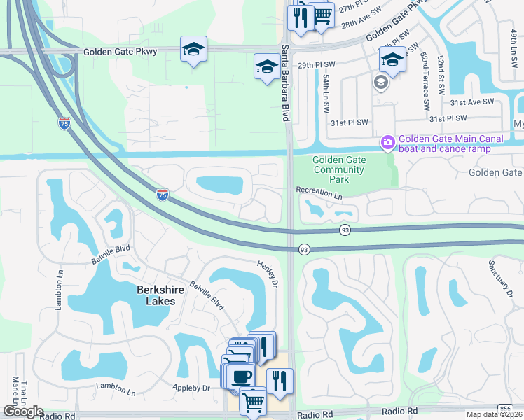 map of restaurants, bars, coffee shops, grocery stores, and more near 1203 Derbyshire Court in Naples