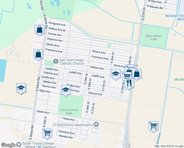 map of restaurants, bars, coffee shops, grocery stores, and more near 2800 Idela Avenue in McAllen