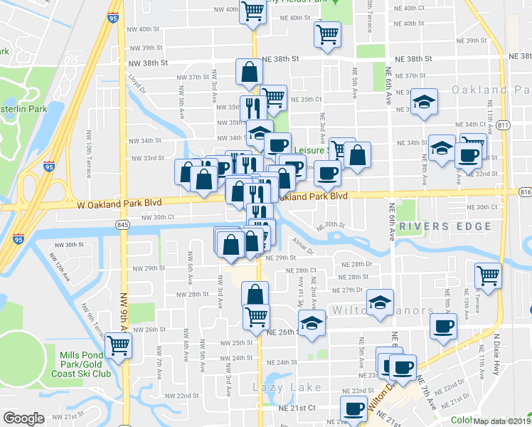 map of restaurants, bars, coffee shops, grocery stores, and more near 3060 North Andrews Avenue in Wilton Manors