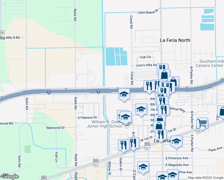 map of restaurants, bars, coffee shops, grocery stores, and more near U.S. 83 in La Feria