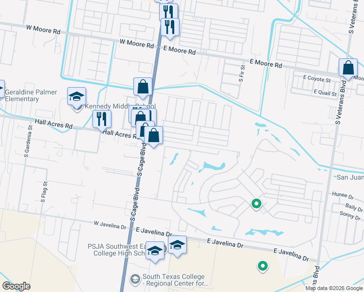 map of restaurants, bars, coffee shops, grocery stores, and more near 215 Ohara Drive in Pharr