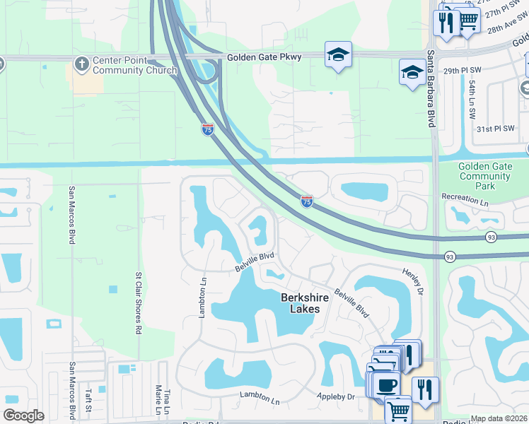 map of restaurants, bars, coffee shops, grocery stores, and more near 885 New Waterford Drive in Naples