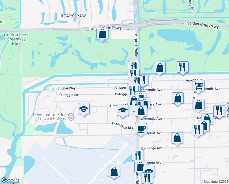 map of restaurants, bars, coffee shops, grocery stores, and more near 2700 Clipper Way in Naples