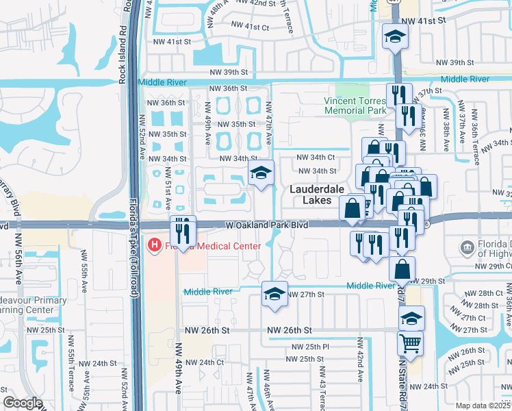 map of restaurants, bars, coffee shops, grocery stores, and more near 699 Northwest 47th Terrace in Lauderdale Lakes