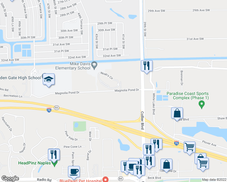 map of restaurants, bars, coffee shops, grocery stores, and more near 3501 Magnolia Pond Drive in Naples