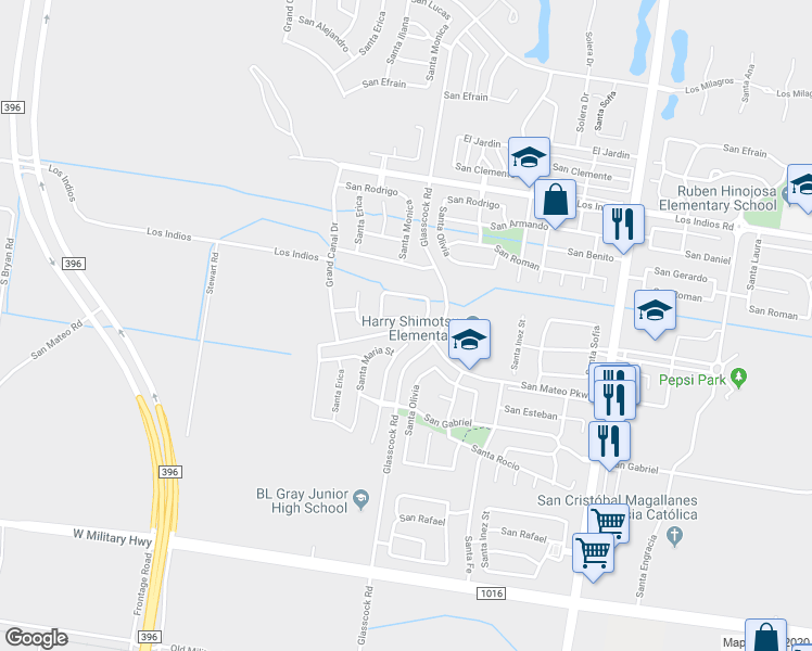 map of restaurants, bars, coffee shops, grocery stores, and more near Santa Veronica in Mission