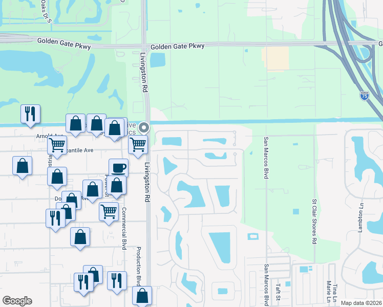 map of restaurants, bars, coffee shops, grocery stores, and more near 1020 Tivoli Lane in Naples