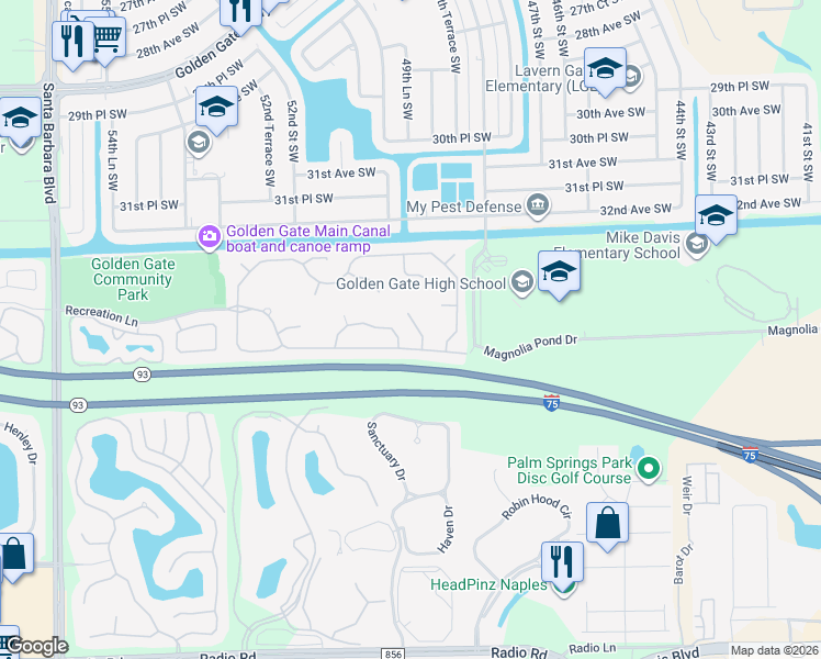 map of restaurants, bars, coffee shops, grocery stores, and more near 3915 Aurora Court in Naples