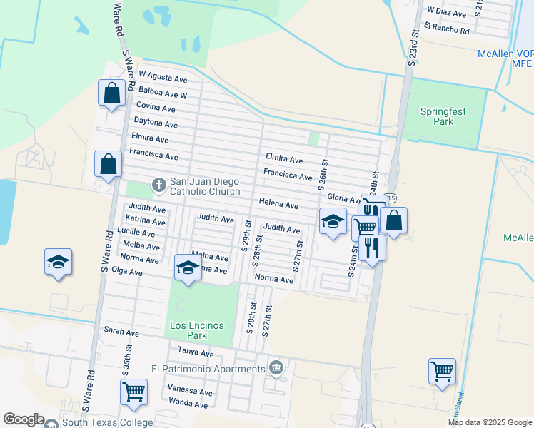 map of restaurants, bars, coffee shops, grocery stores, and more near 2800 Idela Avenue in McAllen