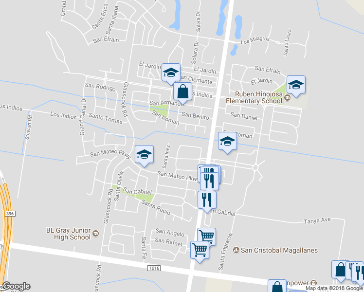 map of restaurants, bars, coffee shops, grocery stores, and more near 3304 San Ricardo in Mission