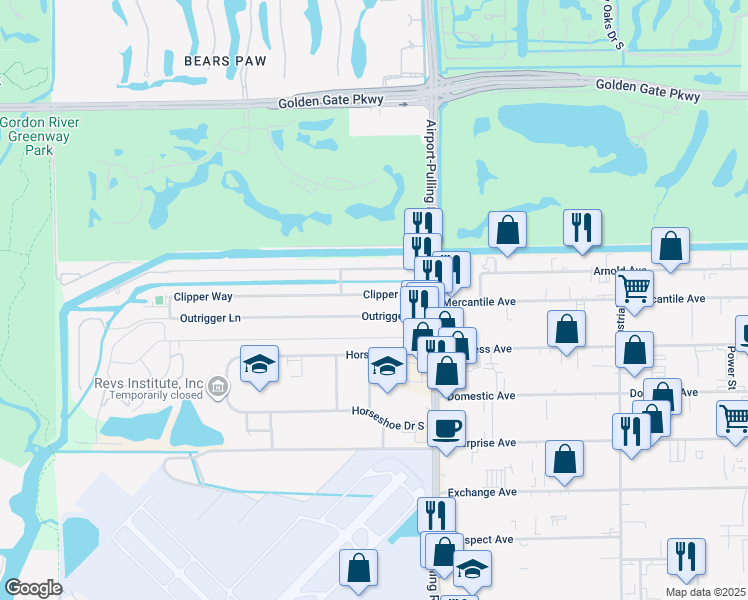 map of restaurants, bars, coffee shops, grocery stores, and more near 2700 Clipper Way in Naples