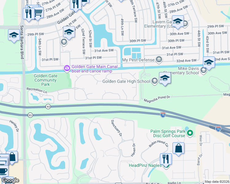 map of restaurants, bars, coffee shops, grocery stores, and more near 3951 Ruxton Road in Naples