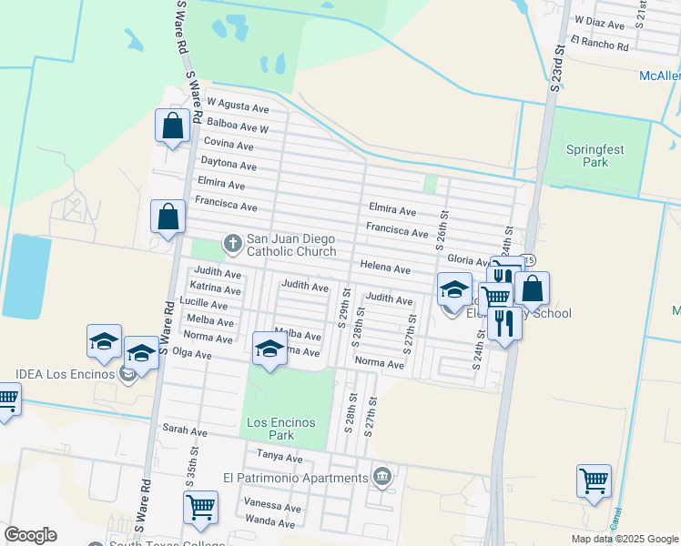 map of restaurants, bars, coffee shops, grocery stores, and more near 2908 Idela Avenue in McAllen