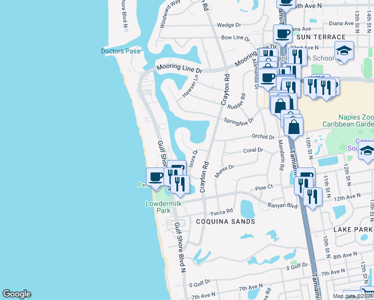 map of restaurants, bars, coffee shops, grocery stores, and more near 1755 Hurricane Harbor Lane in Naples