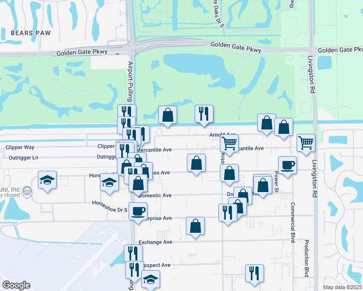 map of restaurants, bars, coffee shops, grocery stores, and more near 3581 Mercantile Avenue in Naples