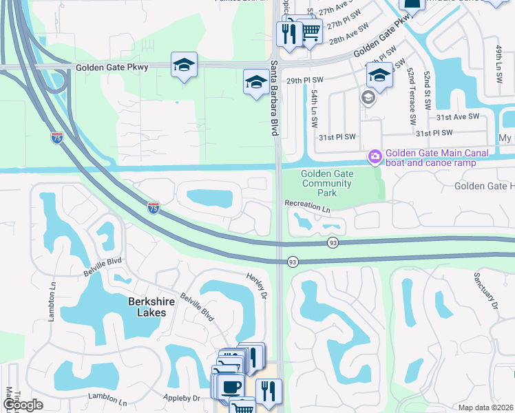 map of restaurants, bars, coffee shops, grocery stores, and more near 1203 Derbyshire Court in Naples