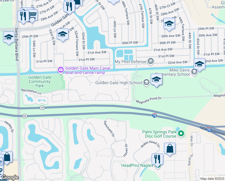 map of restaurants, bars, coffee shops, grocery stores, and more near 3915 Aurora Court in Naples