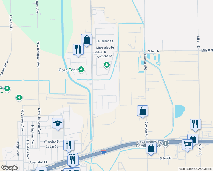 map of restaurants, bars, coffee shops, grocery stores, and more near 4421 J A Garcia Street in Mercedes