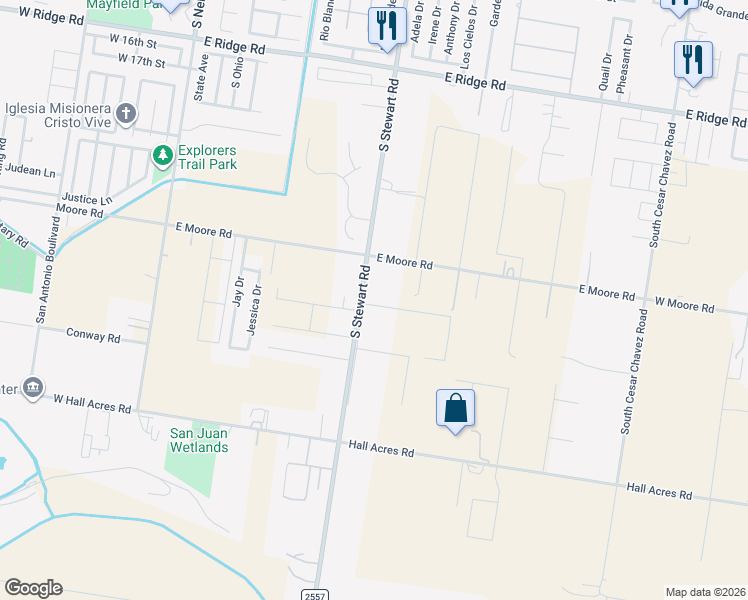 map of restaurants, bars, coffee shops, grocery stores, and more near 2217 South Stewart Road in San Juan