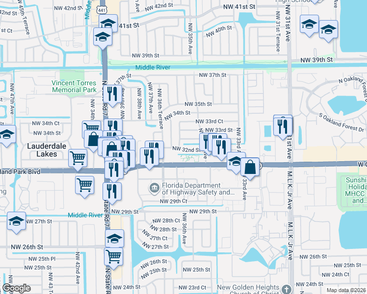 map of restaurants, bars, coffee shops, grocery stores, and more near in Lauderdale Lakes