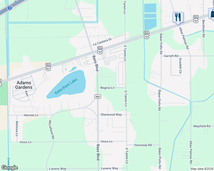 map of restaurants, bars, coffee shops, grocery stores, and more near 15050-15250 Regina Ln in Harlingen