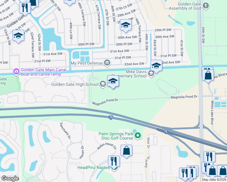 map of restaurants, bars, coffee shops, grocery stores, and more near 2925 Titan Lane in Naples