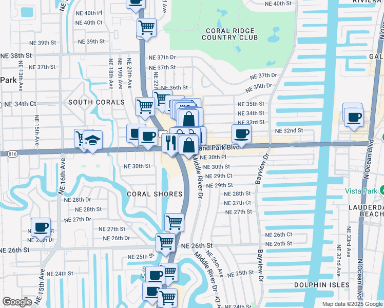 map of restaurants, bars, coffee shops, grocery stores, and more near 3200 North Federal Highway in Fort Lauderdale