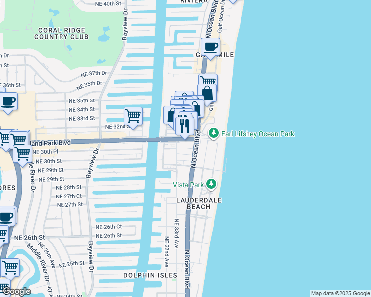 map of restaurants, bars, coffee shops, grocery stores, and more near 3330 Florida 816 in Fort Lauderdale