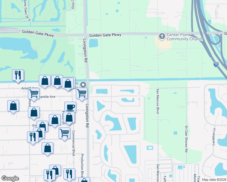 map of restaurants, bars, coffee shops, grocery stores, and more near 1044 Tivoli Lane in Naples