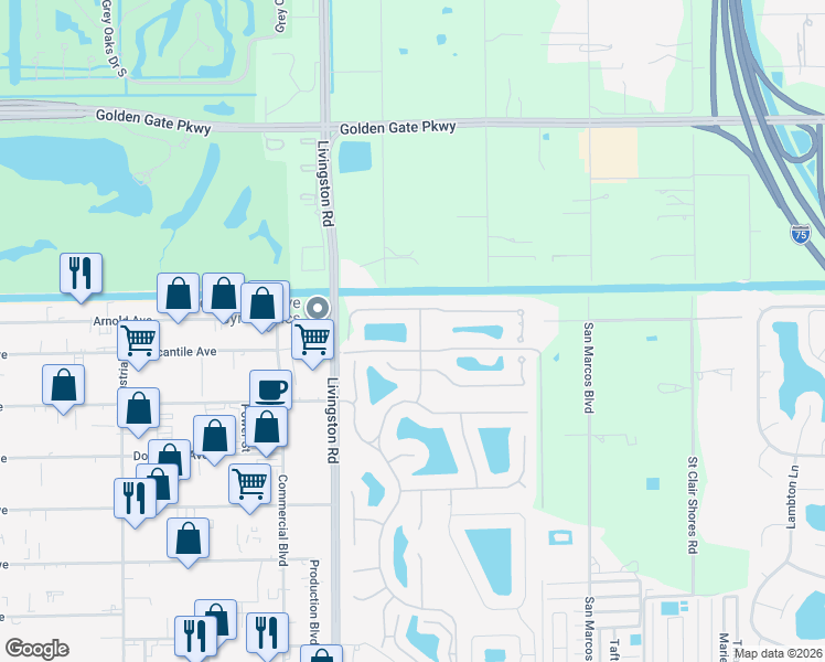 map of restaurants, bars, coffee shops, grocery stores, and more near 1044 Tivoli Lane in Naples