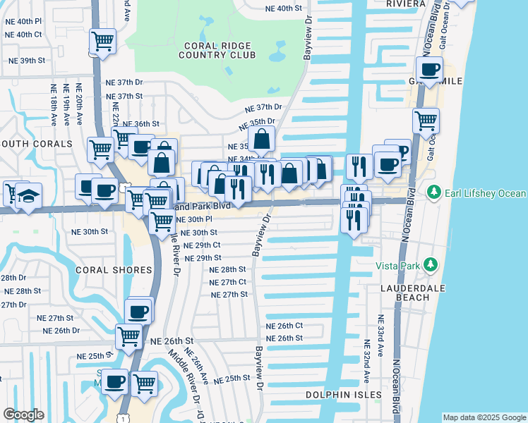map of restaurants, bars, coffee shops, grocery stores, and more near in Fort Lauderdale