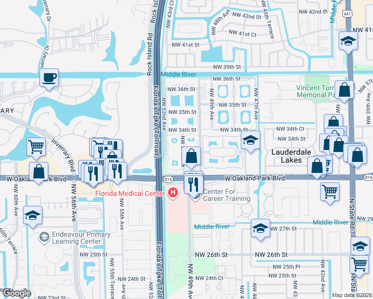 map of restaurants, bars, coffee shops, grocery stores, and more near 5071 West Oakland Park Boulevard in Lauderdale Lakes