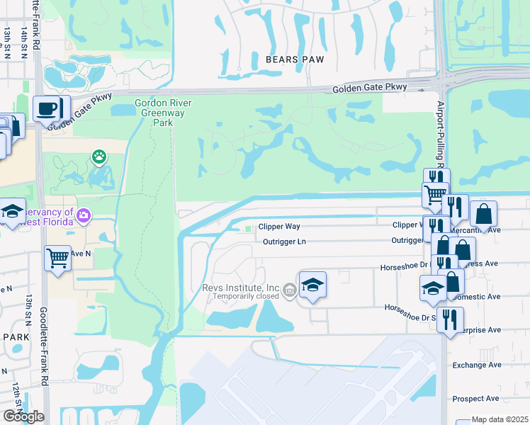 map of restaurants, bars, coffee shops, grocery stores, and more near 2216 Longboat Drive in Naples