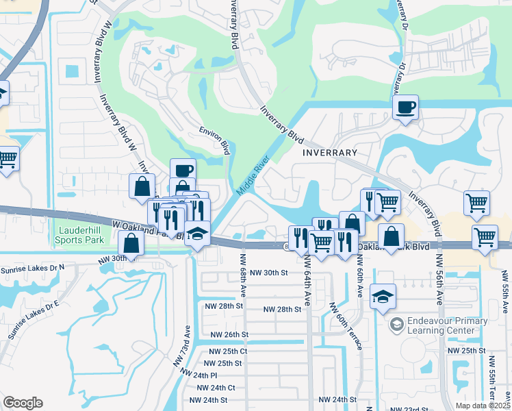 map of restaurants, bars, coffee shops, grocery stores, and more near 6578 Racquet Club Drive in Lauderhill