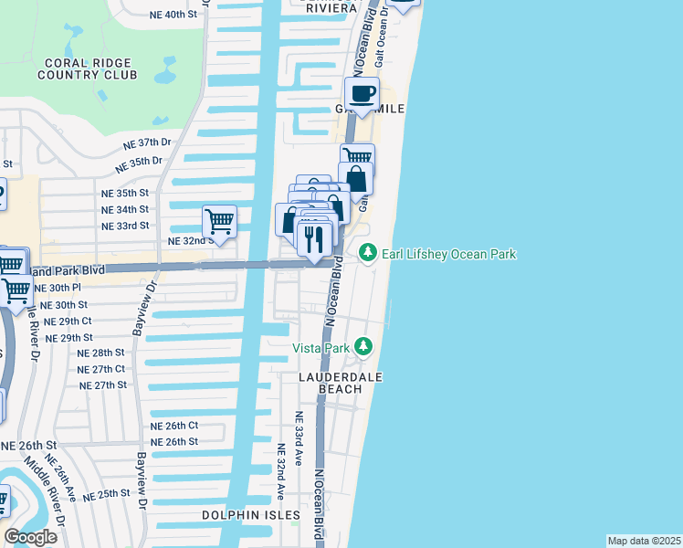 map of restaurants, bars, coffee shops, grocery stores, and more near in Fort Lauderdale