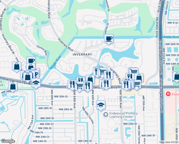 map of restaurants, bars, coffee shops, grocery stores, and more near 3330 Spanish Moss Terrace in Lauderhill