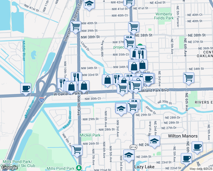 map of restaurants, bars, coffee shops, grocery stores, and more near 3240 Northwest 6th Avenue in Fort Lauderdale