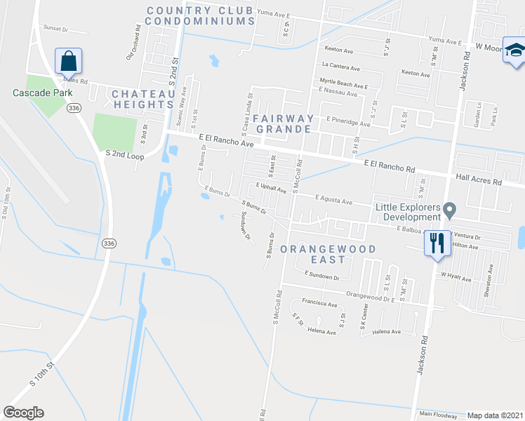 map of restaurants, bars, coffee shops, grocery stores, and more near East Burns Drive in McAllen