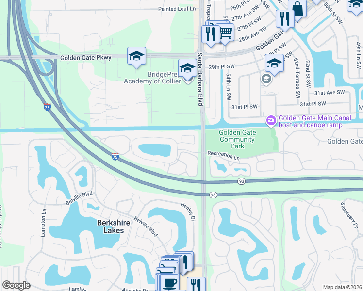 map of restaurants, bars, coffee shops, grocery stores, and more near 1558 Trafalgar Lane in Naples