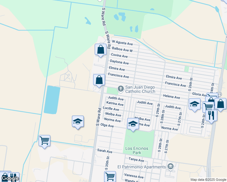 map of restaurants, bars, coffee shops, grocery stores, and more near 3501 Helena Avenue in McAllen